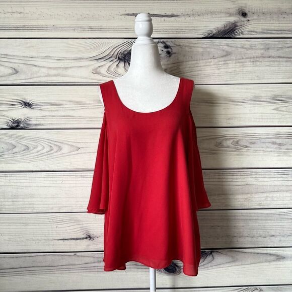 Chelsea28 Red Off Shoulder Sleeve Cross Back Top - Picture 1 of 5